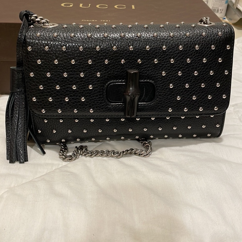 Gucci black studded shoulder bag